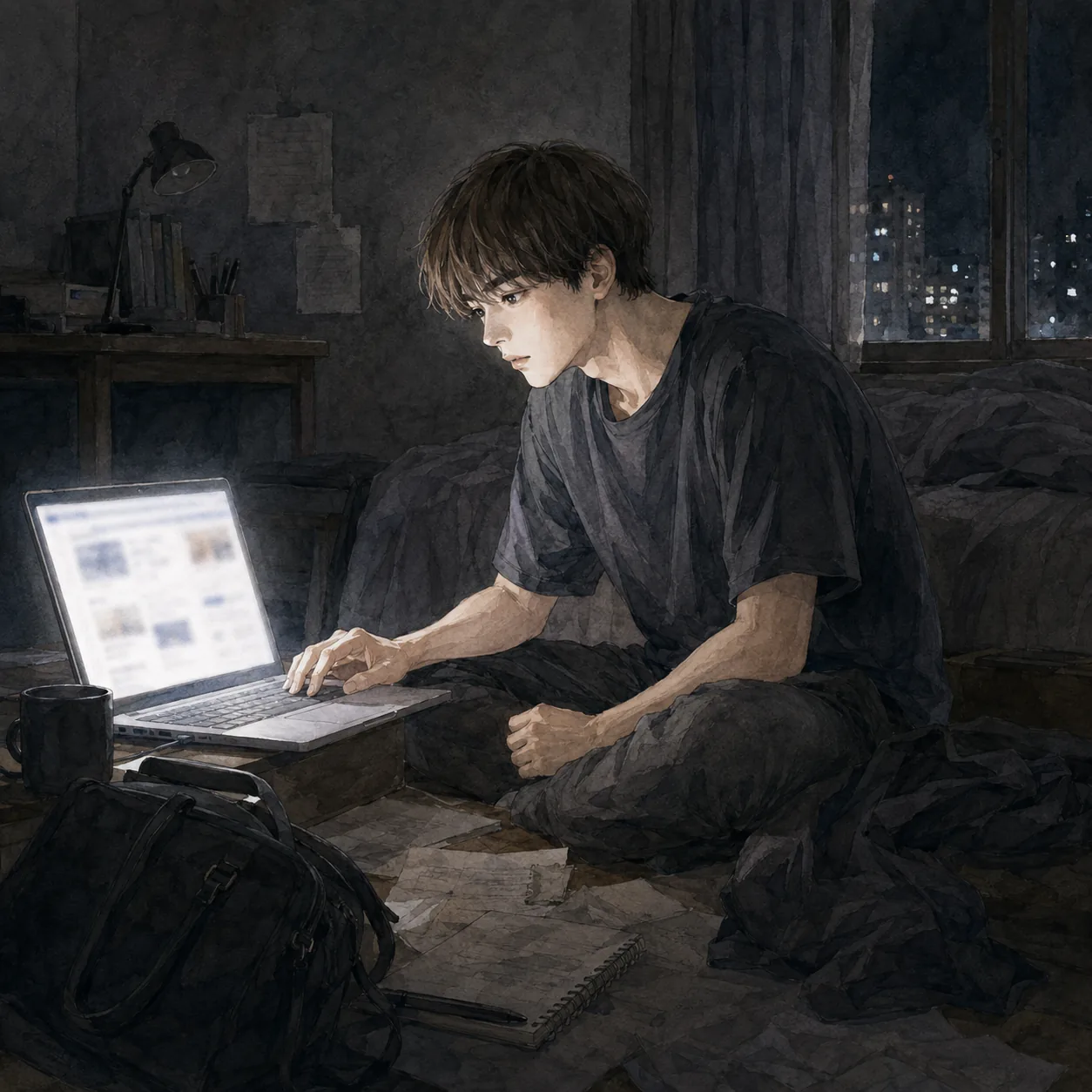 深夜の部屋で、ビジネスギルドを見つける。